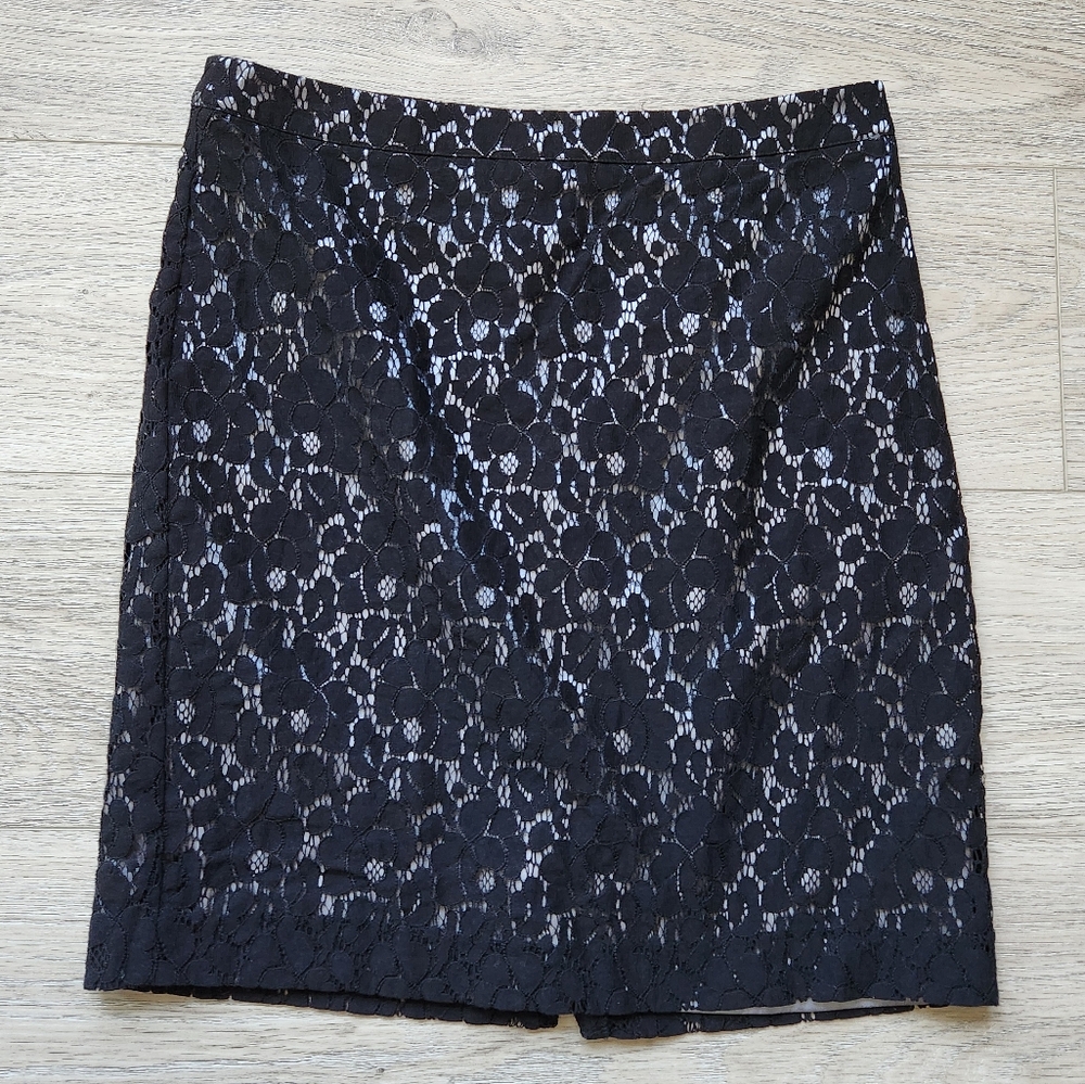 Ann Taylor Loft Black Lace Skirt Womens 2 Business Casual Dressy